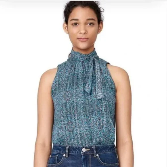 Rebecca Taylor Sleeveless Minnie Floral Chiffon Top‎ Turquoise Blouse Size 2 - Picture 10 of 10